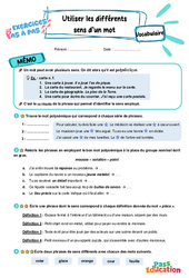Utiliser les différents sens d’un mot - Exercices Pas à Pas : Primaire 3 - PDF à imprimer
