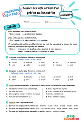 Former des mots à l’aide d’un préfixe ou d’un suffixe - Exercices Pas à Pas : Primaire 3 - PDF à imprimer