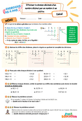 Effectuer la division décimale d'un nombre décimal par un nombre à un chiffre - Exercices Pas à Pas : Primaire 5 - PDF à imprimer