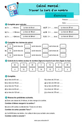 Trouver le tiers d’un nombre - Exercices : Primaire 4 - PDF à imprimer
