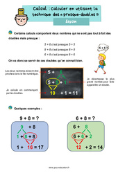 Calculer en utilisant la technique des « presque - doubles » - Cours, Leçon : Primaire 2 - PDF gratuit à imprimer