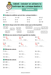 Calculer en utilisant la technique des « presque - doubles » - Exercices : Primaire 2 - PDF à imprimer