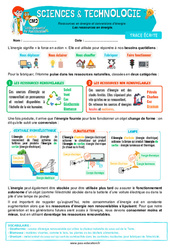 Les ressources en énergie - Cours, Leçon - Edith Eprouvette : Primaire 5 - PDF gratuit à imprimer