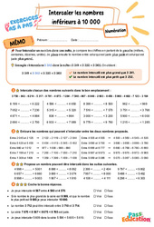 Intercaler les nombres inférieurs à 10 000 - Exercices Pas à Pas : Primaire 3 - PDF à imprimer
