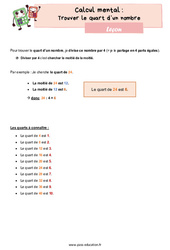 Trouver le quart d’un nombre - Cours, Leçon : Primaire 4 - PDF gratuit à imprimer