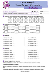 Trouver le quart d’un nombre - Examen Evaluation : Primaire 4 - PDF à imprimer