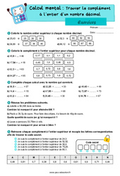 Trouver le complément à l’entier d’un nombre décimal - Exercices : Primaire 4 - PDF à imprimer