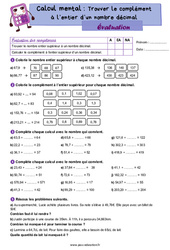 Trouver le complément à l’entier d’un nombre décimal - Examen Evaluation : Primaire 4 - PDF à imprimer
