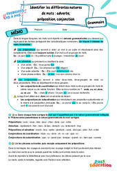 Identifier les différentes natures de mots (2) - Exercices Pas à Pas : Secondaire 1 - PDF à imprimer