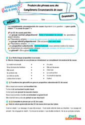 Produire des phrases avec un complément circonstanciel (CC) de cause - Exercices Pas à Pas : Secondaire 1 - PDF à imprimer