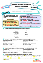 Remplacer un pronom personnel sujet par un GN et inversement - Exercices Pas à Pas : Primaire 3 - PDF à imprimer