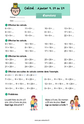 Ajouter 9, 19 ou 29 - Exercices : Primaire 2 - PDF à imprimer
