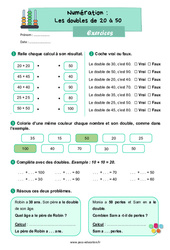 Les doubles de 20 à 50 - Exercices : Primaire 2 - PDF à imprimer