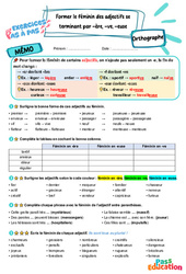 Former le féminin des adjectifs se terminant par - r, - ve, - se, - euse - Exercices Pas à Pas : Primaire 4 - PDF à imprimer