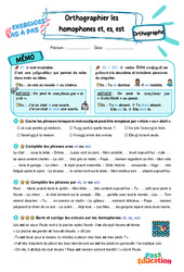 Orthographier les homophones et, es, est - Exercices Pas à Pas : Primaire 3 - PDF à imprimer