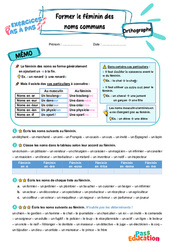 Former le féminin des noms communs - Exercices Pas à Pas : Primaire 3 - PDF à imprimer
