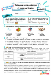 Distinguer noms génériques et noms particuliers - Exercices Pas à Pas : Primaire 3 - PDF à imprimer