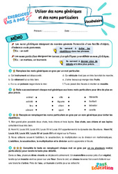 Utiliser des noms génériques et des noms particuliers - Exercices Pas à Pas : Primaire 3 - PDF à imprimer