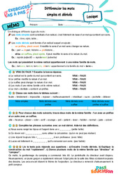 Différencier les mots simples et dérivés - Exercices Pas à Pas : Primaire 6 - PDF à imprimer