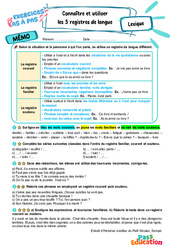 Connaître et utiliser les 3 registres de langue - Exercices Pas à Pas : Primaire 6 - PDF à imprimer