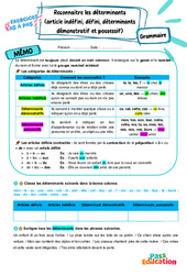 Reconnaitre les déterminants (article indéfini, défini, déterminants démonstratif et possessif) - Exercices Pas à Pas : Secondaire 1 - PDF à imprimer