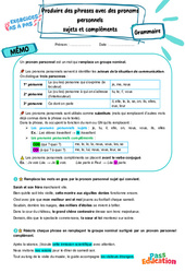 Produire des phrases avec des pronoms personnels sujets et compléments - Exercices Pas à Pas : Secondaire 1 - PDF à imprimer