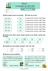 Les doubles de 100 à 500 - Exercices avec les corrections : Primaire 2 - PDF à imprimer