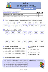 Les doubles de 100 à 500 - Examen Evaluation avec les corrigés : Primaire 2 - PDF à imprimer