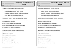 Reconnaître le verbe dans une phrase - Exercices : Primaire 2 - PDF à imprimer