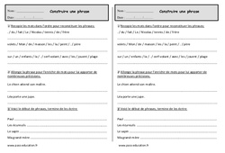 Construire une phrase - Exercices - Grammaire : Primaire 2 - PDF à imprimer