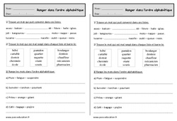 Ordre alphabétique - Exercices : Primaire 2 - PDF à imprimer