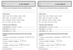 Mot étiquette - Exercices  : Primaire 2 - PDF à imprimer