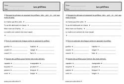 Mots dérivés en ajoutant un préfixe - Exercices  : Primaire 2 - PDF à imprimer