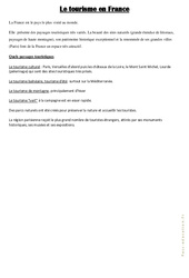 Le tourisme en France - Cours, Leçon : Primaire 4, 5 - PDF à imprimer