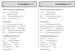 Les homophones a - à - Exercices  : Primaire 2 - PDF à imprimer