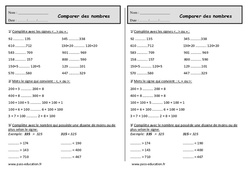 Comparer des nombres jusqu'à 999 - Exercices  : Primaire 2 - PDF à imprimer