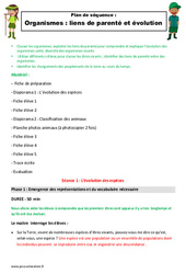 Organismes - Liens de parenté et évolution - Fiche de préparation : Primaire 4, 5 - PDF à imprimer