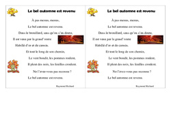 Le bel automne est revenu - Poésie sur les saisons : Primaire 3 - PDF à imprimer