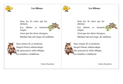 Les Hiboux - Poésie animaux - Français : Primaire 2 - PDF à imprimer