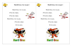 Poésie carnaval - Mardi - Gras, t'en vas pas ! - Français : Primaire 2 - PDF à imprimer