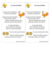 Le Coq et la Perle - Jean De La Fontaine - Fable : Primaire 3, 4, 5 - PDF à imprimer