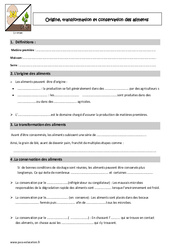 Origine des aliments - Cours, Leçon : Primaire 4, 5 - PDF à imprimer