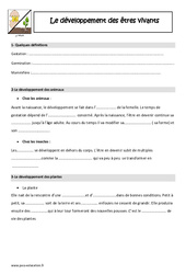 Développement des êtres vivants - Cours, Leçon : Primaire 4, 5 - PDF à imprimer