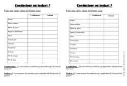 Conducteur ou isolant - Electricité - Exercices - La matière - Sciences : Primaire 2 - PDF à imprimer