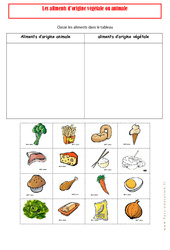 Aliments d'origine animale - végétale - Exercices - Alimentation - Découverte du monde : Primaire 2 - PDF à imprimer