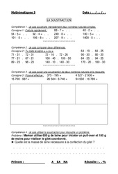 Soustraction des nombres naturels - Examen Evaluation : Primaire 4, 5 - PDF à imprimer