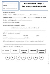 Jours, semaines, mois - Examen Evaluation - Espace temps : Primaire 2 - PDF à imprimer