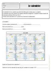 Calendrier - Exercices - Espace temps : Primaire 2 - PDF à imprimer