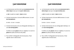 Homonymes - Cours, Leçon - Orthographe : Primaire 4 - PDF à imprimer