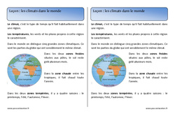 Climats dans le monde - Cours, Leçon : Primaire 2 - PDF à imprimer